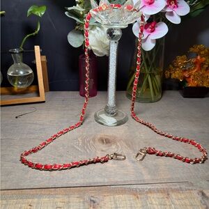 Gold Chain Strap with Red Leather Weave